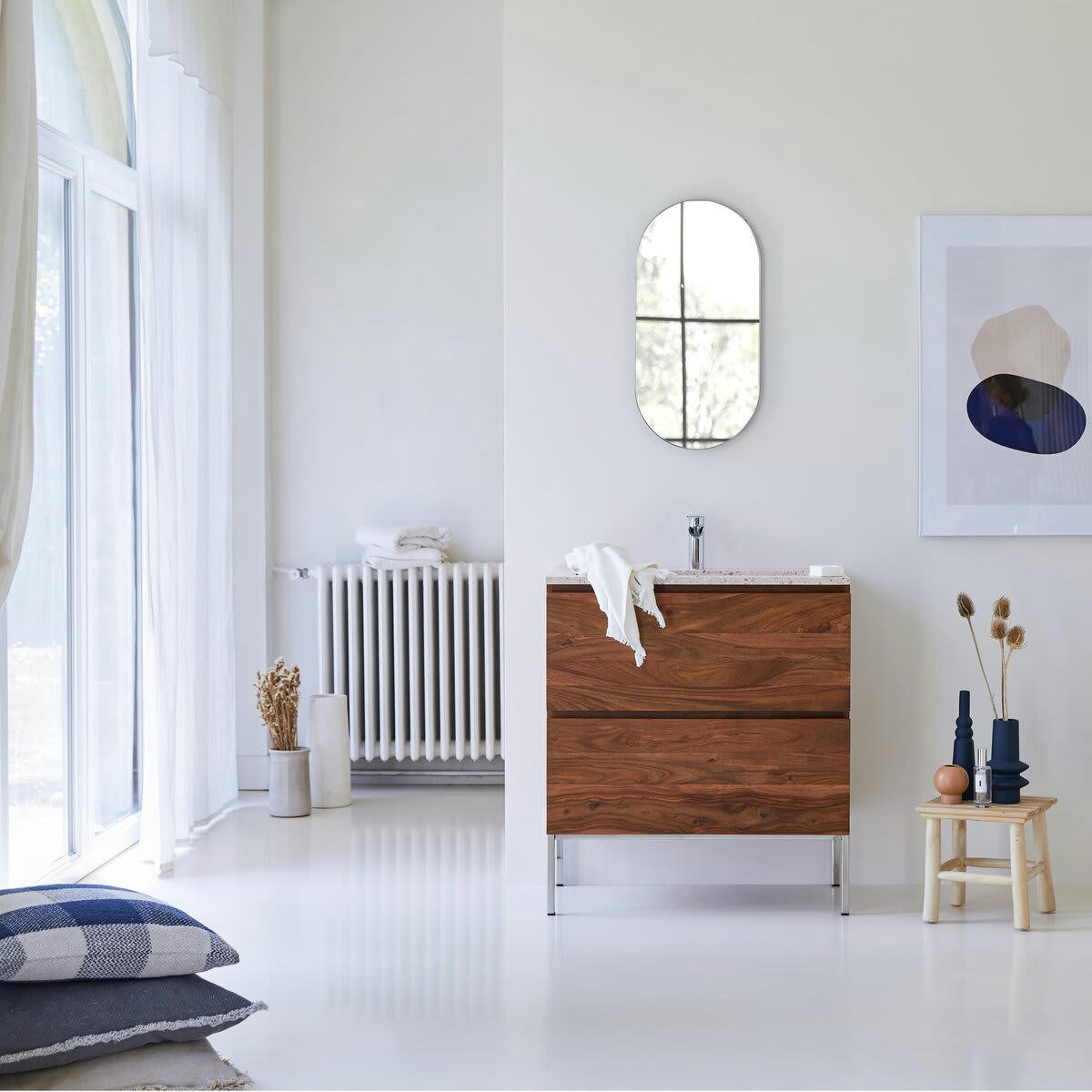 NOVA - Meuble Salle de Bain en palissandre massif et terrazzo premium Pink 80