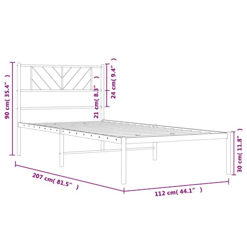 NNEVL Metal Bed Frame with Headboard Black 107x203 cm
