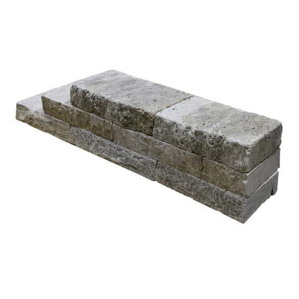 Travertin-Mauersteine 0,5 m², Travertin, grau, Oberfläche: offenporig/gespalten/getrommelt