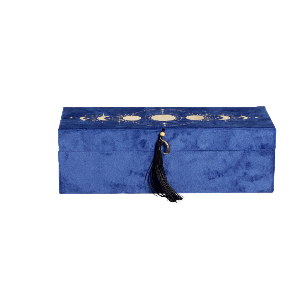 BoÎte à bijoux velours bleu motif système solaire doré 28x10,5xH9cm