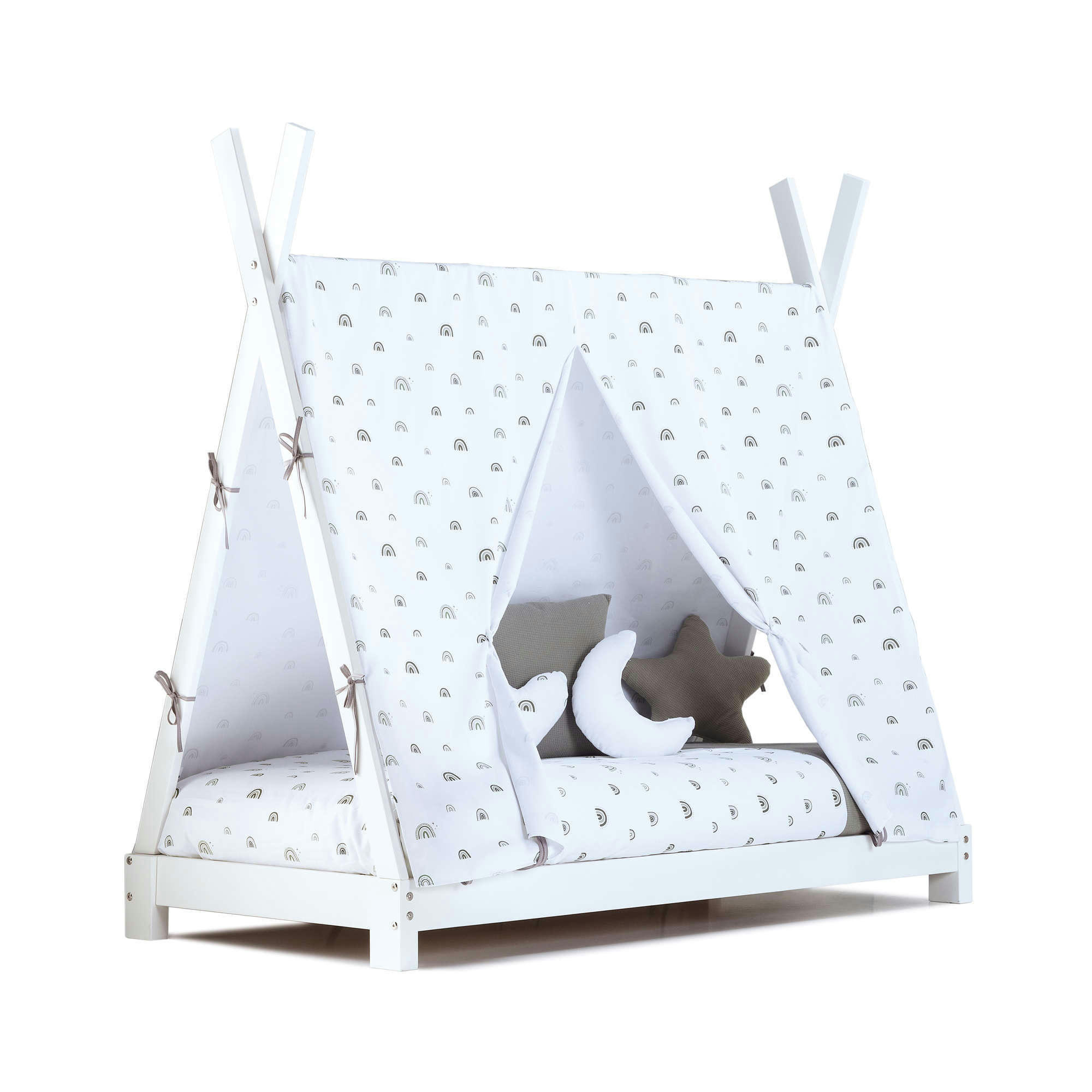 INDY - Lit Montessori pour bébé 70x140 cm avec textile en vert olive