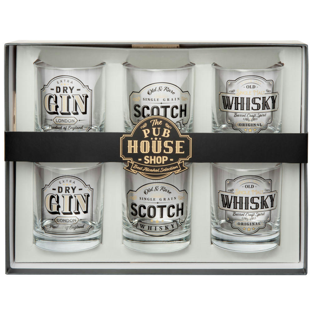 - Composition verres (x6) et boîte en carton noir et doré