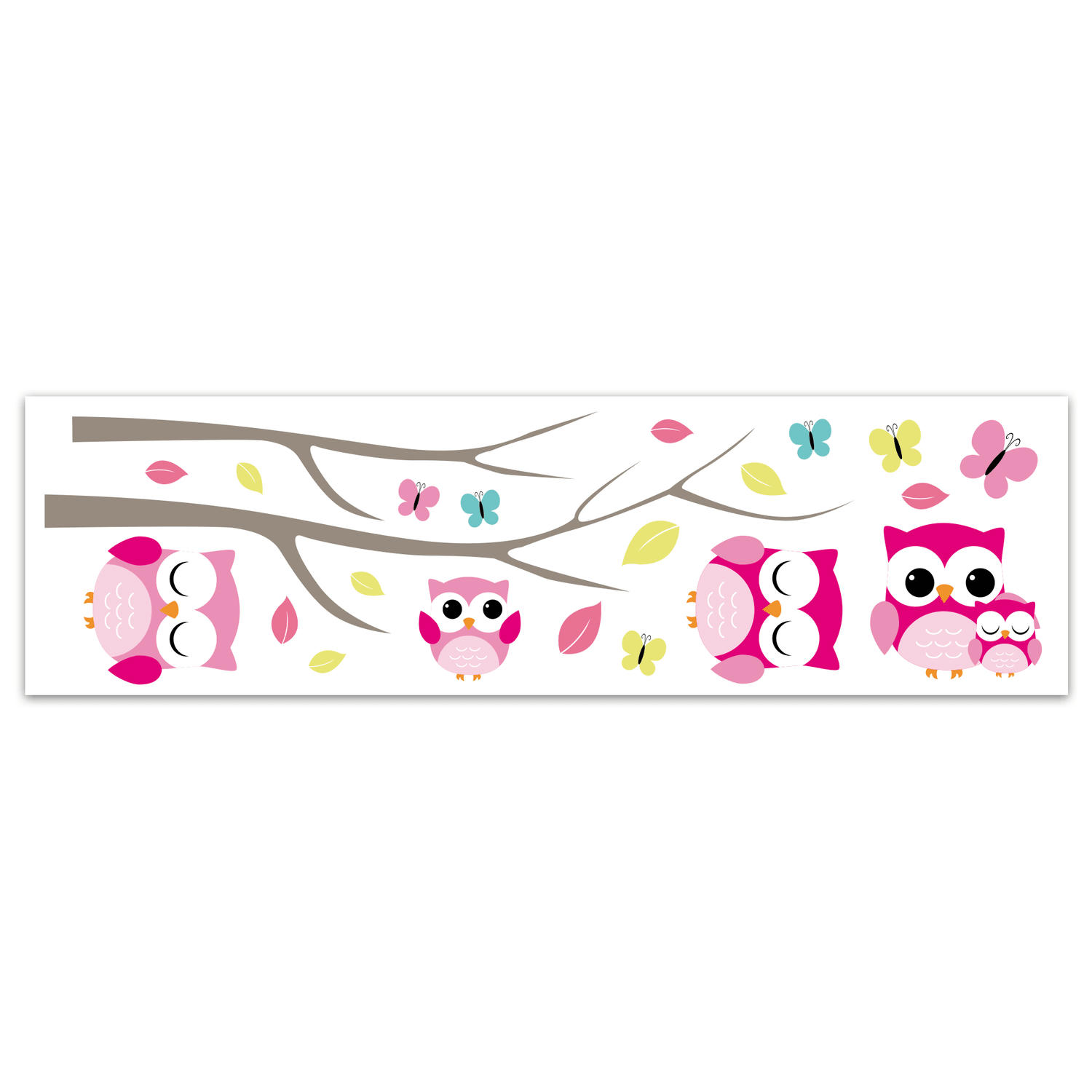 - Sticker enfant chouettes 70 x 20 cm blanc et rose