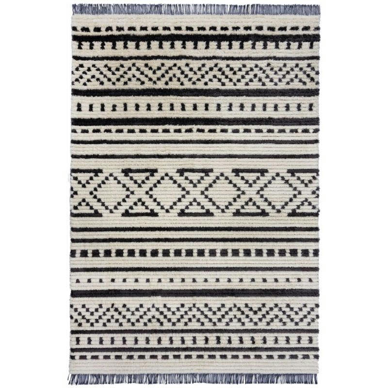 SABRI - Tapis doux motifs berbères noirs sur fond blanc 120 x 170