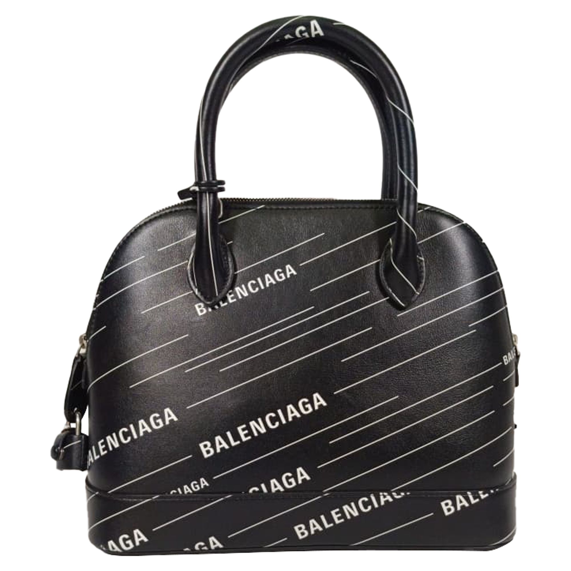 Balenciaga Preloved Small Logo Ville Printed Bag in Black Leather