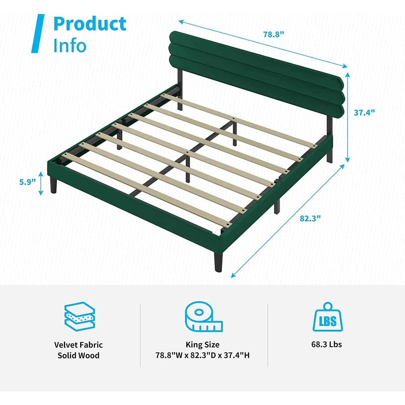 Mixoy Fabric Padded Bedroom Furniture,Upholstered Bed Frame with Velvet Tufted Headboard