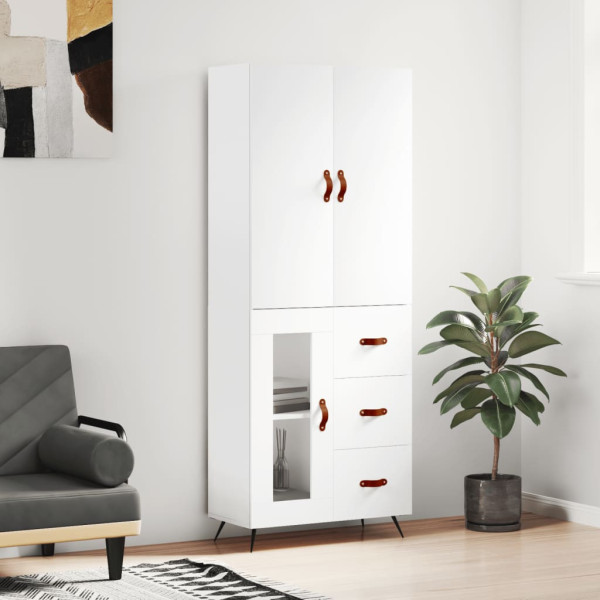 Szafka Regał Witrynka Biała z Drzwiami Szklanymi 69.5x34x180 cm do Salonu