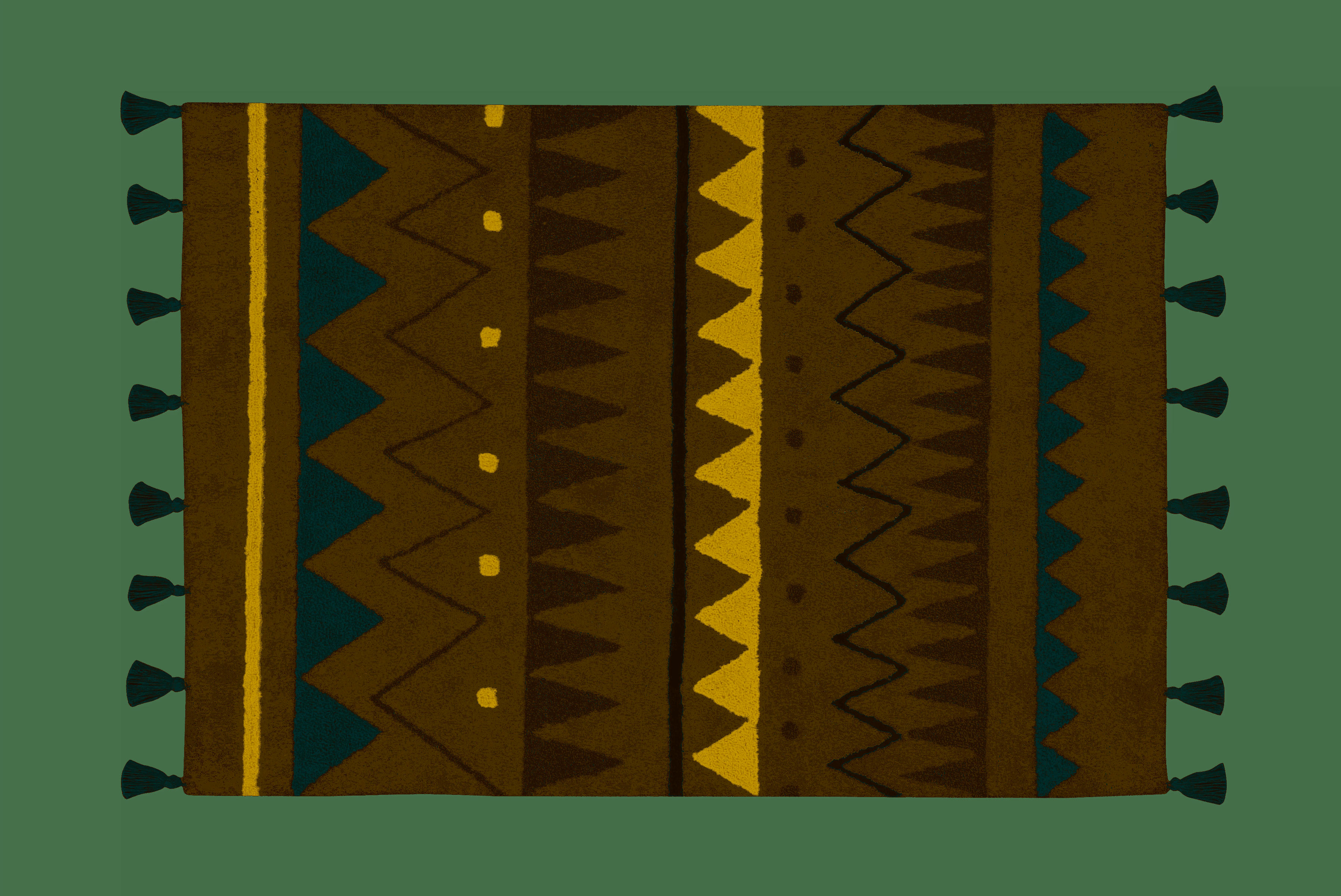 INDIEN - Tapis coton motif indien beige et bleu 120x160