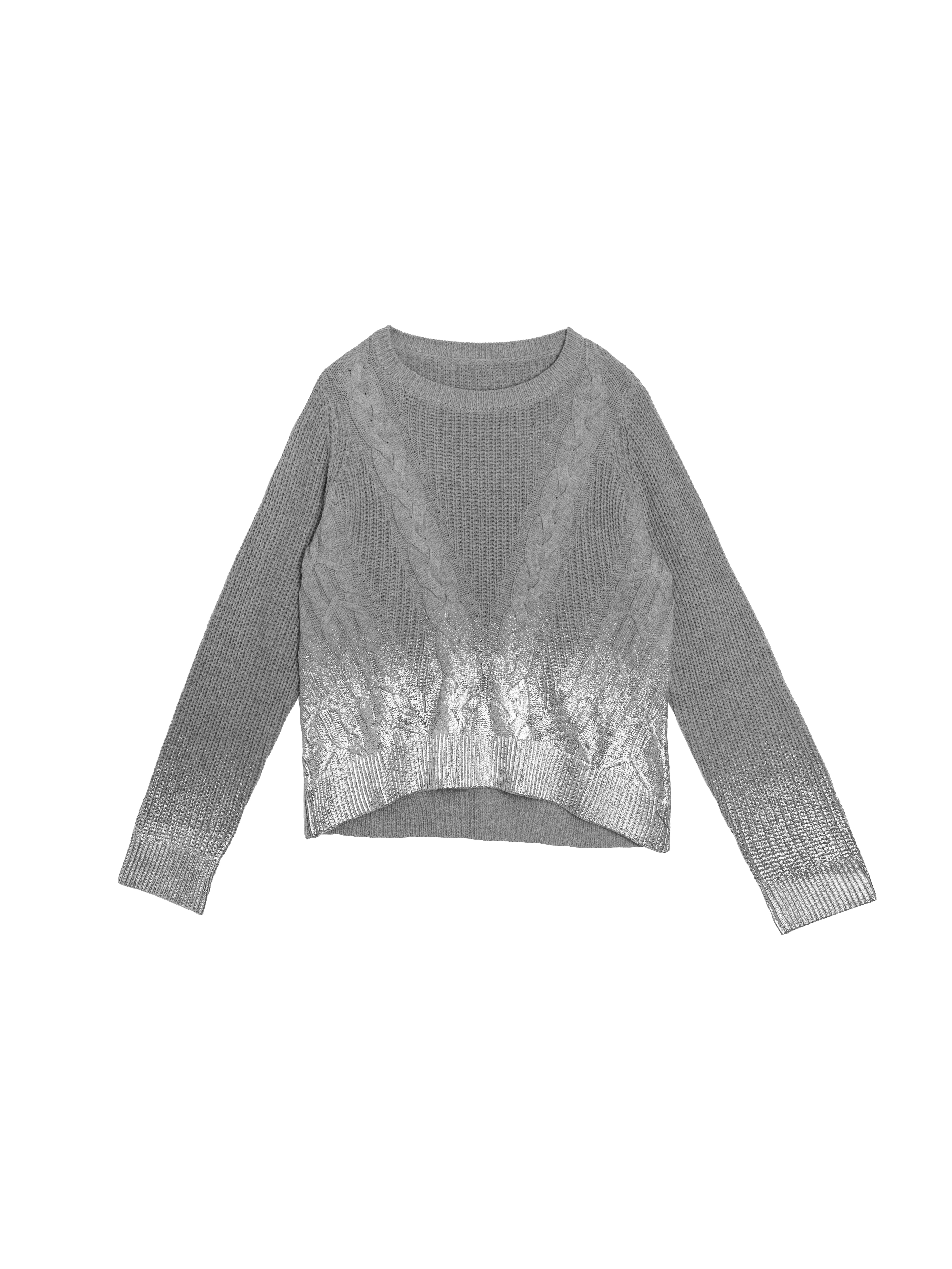 Metallic foil print cable -knit sweater - 25WRT237X