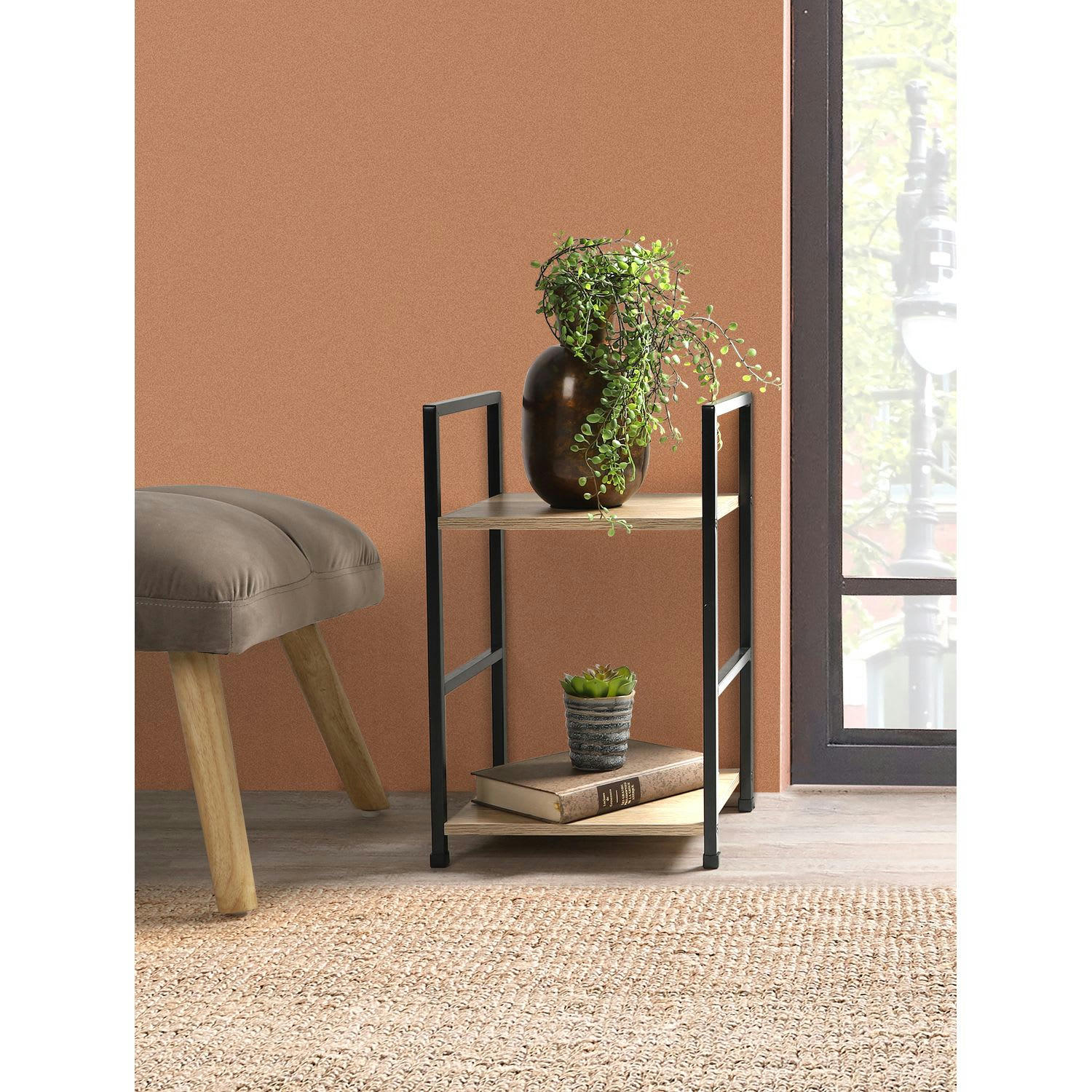 COLORADO - Etagère droite échelle 2 niveaux en métal et mdf beige