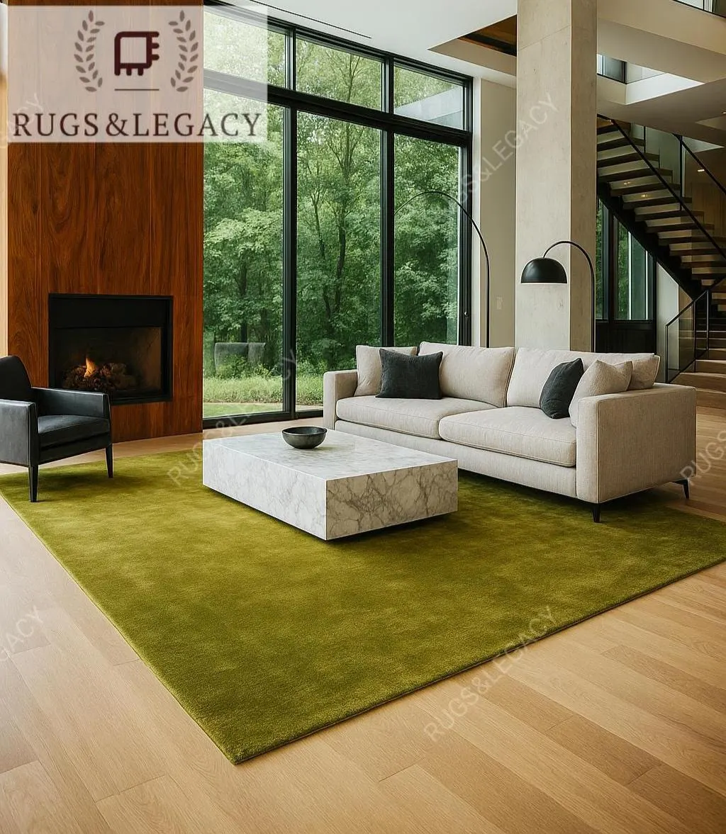 Hand-Tufted Wool Area Rug: GREEN, Modern Design, Solid Rug