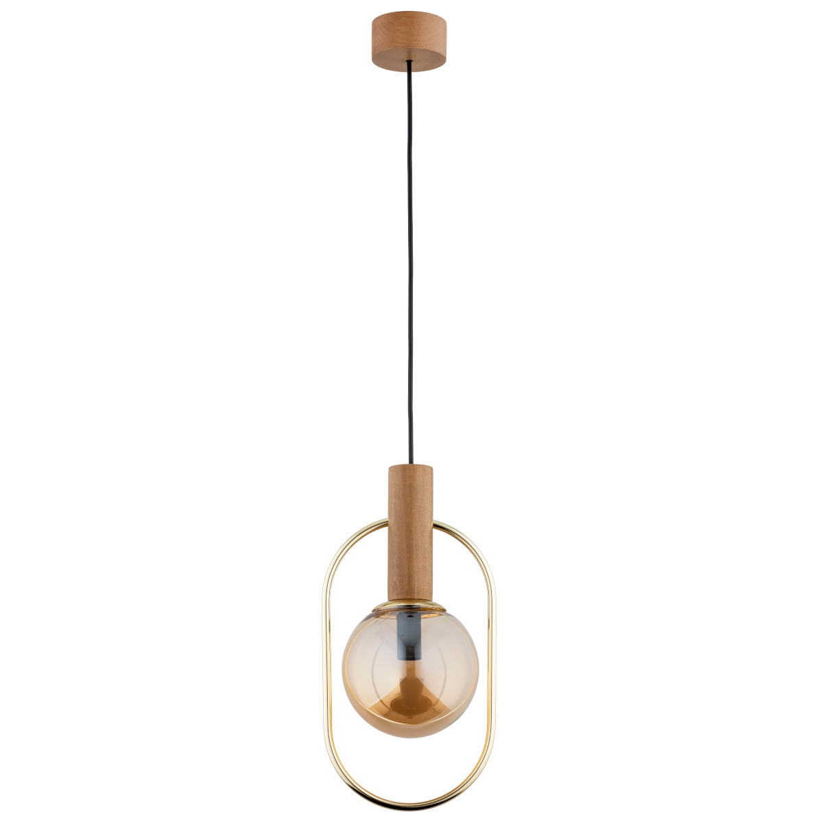 Lampa wisząca jasne drewno-złota-bursztynowy MUFI 1xE14x10W Alfa