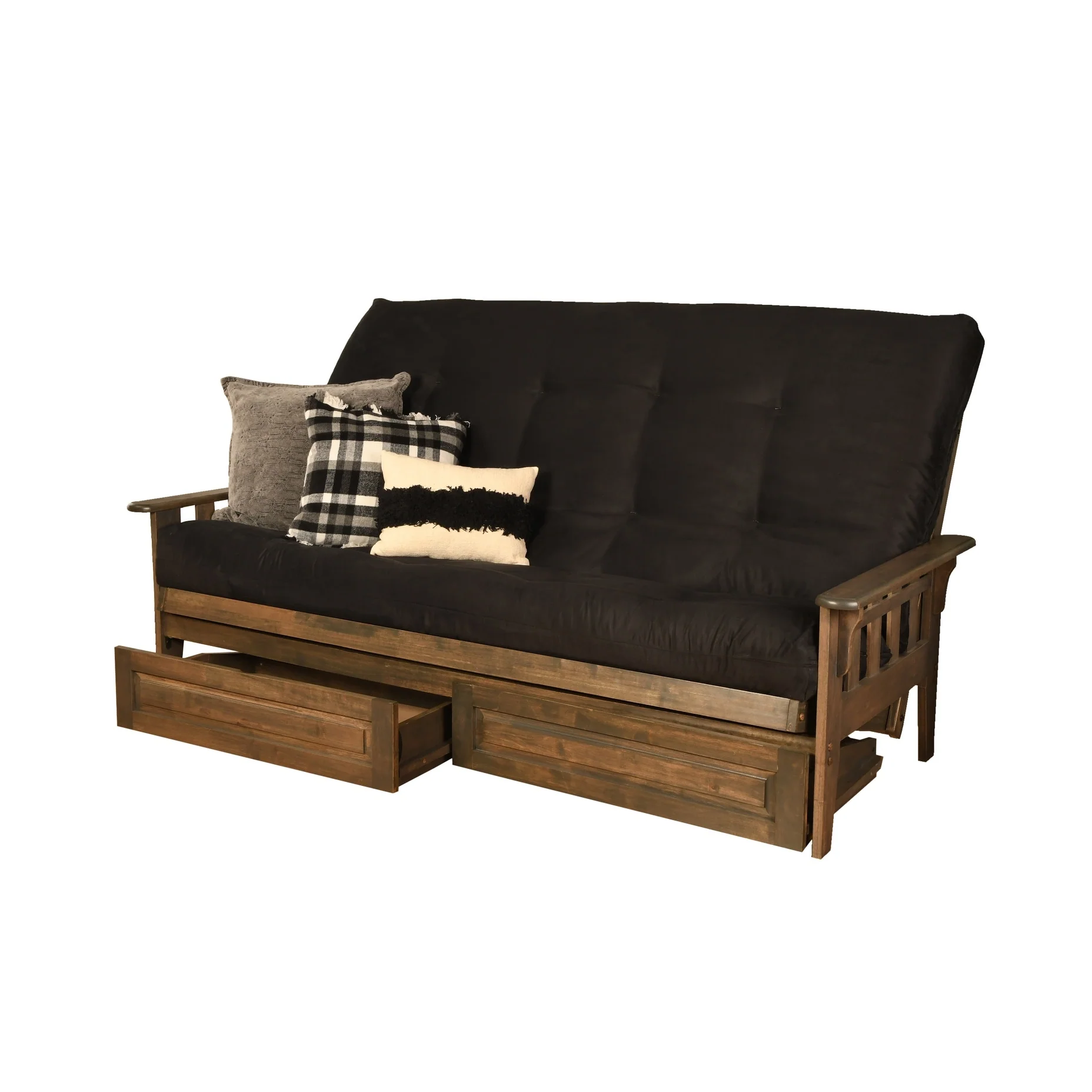 Somette Tucson Queen-size Futon Set with Storage Drawers in Rustic Walnut Finish with Innerspring Mattress