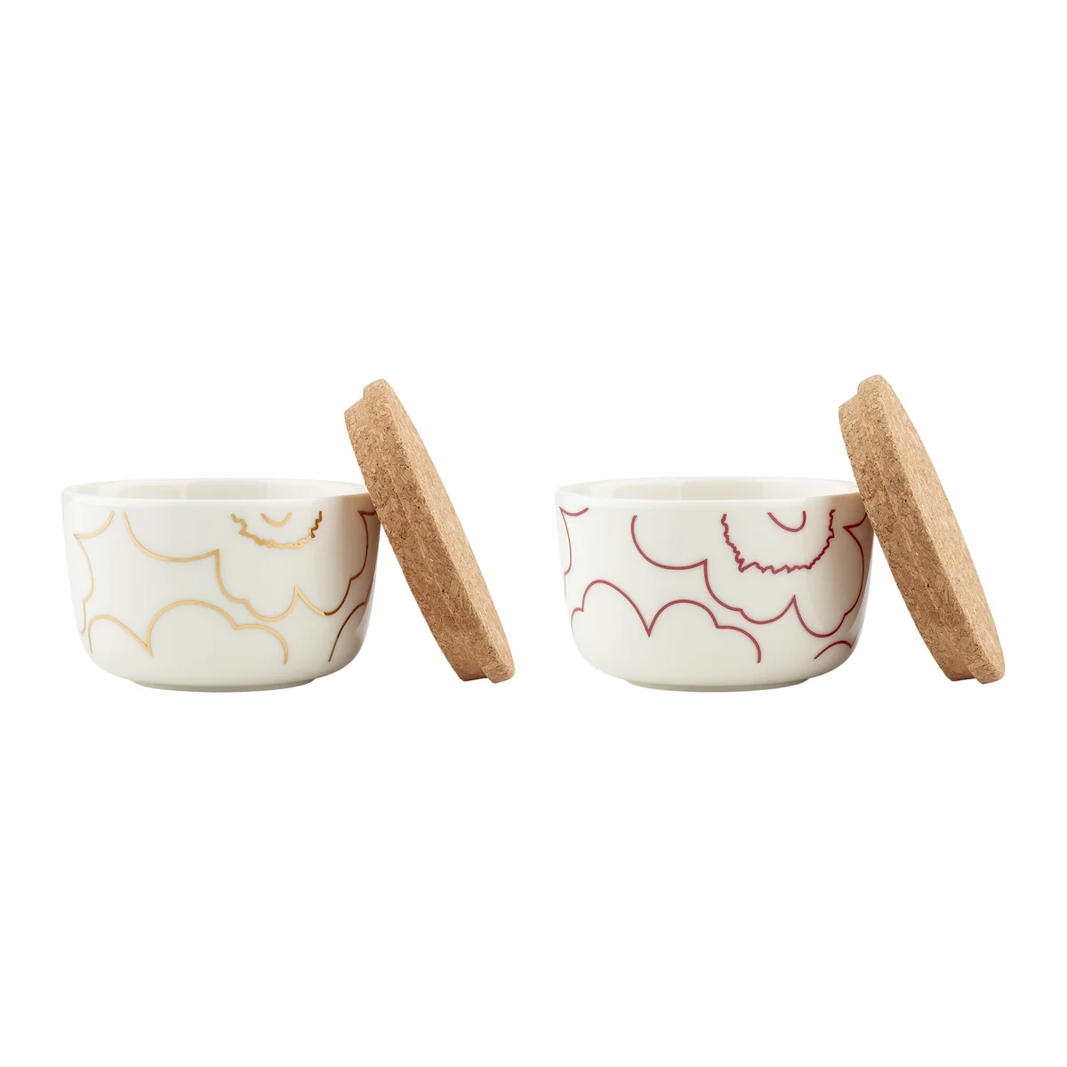 Marimekko - Oiva Piirto Unikko Schale mit Deckel, 250 ml, weiß / gold / dunkelrot (2er-Set)