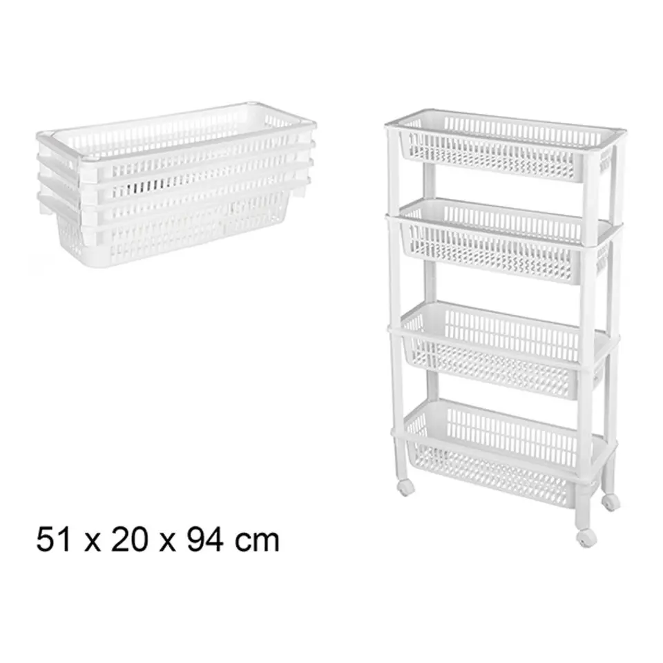 CM keukentrolley - op wieltjes - 4 laags - wit - kunststof