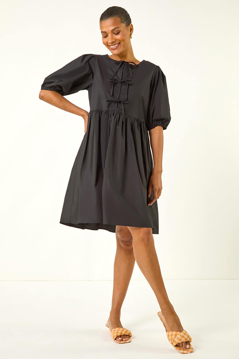 Roman Tie Front Smock Dress