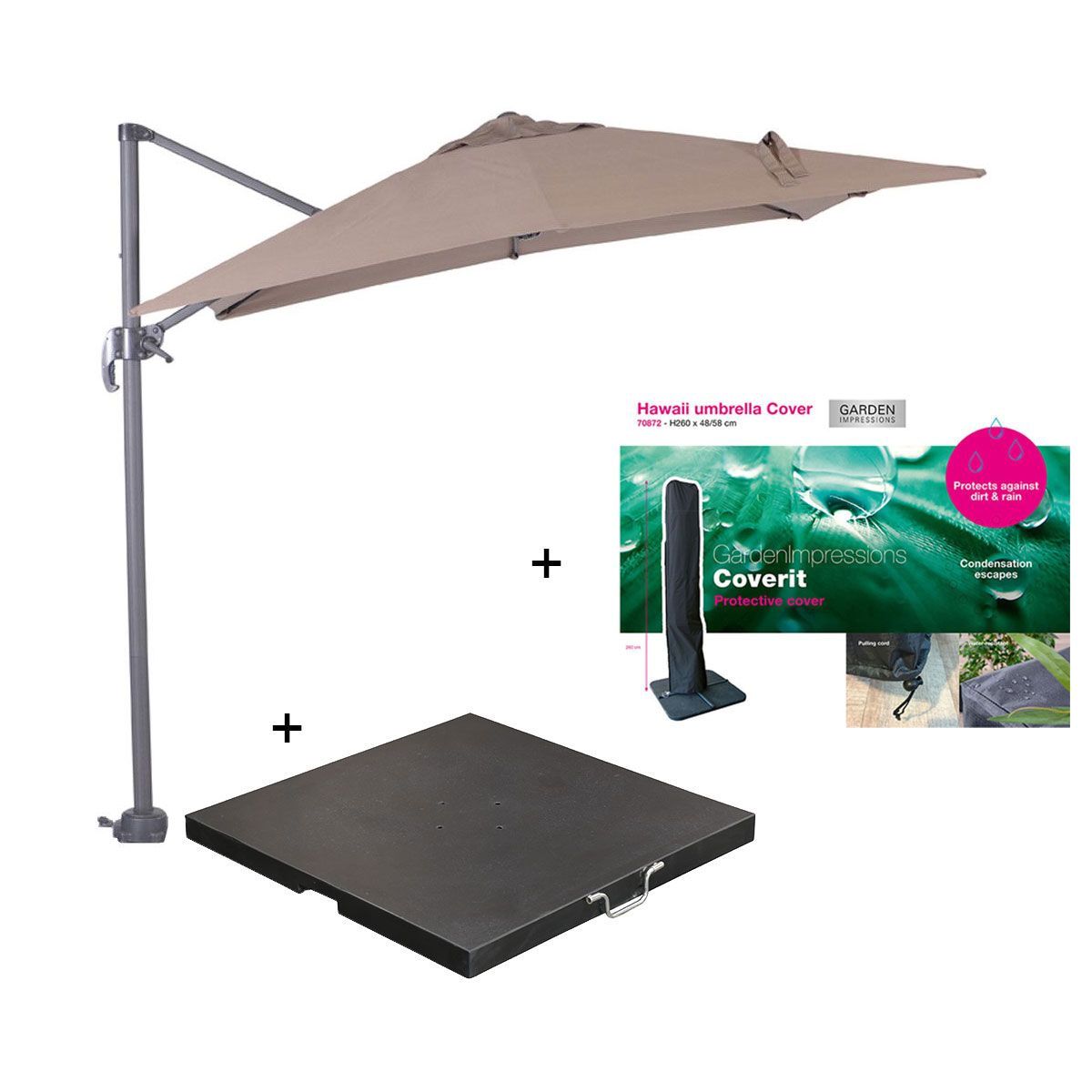 Garden Impressions zweefparasol Hawaii S taupe 250x250 cm incl 80 kg voet en hoes
