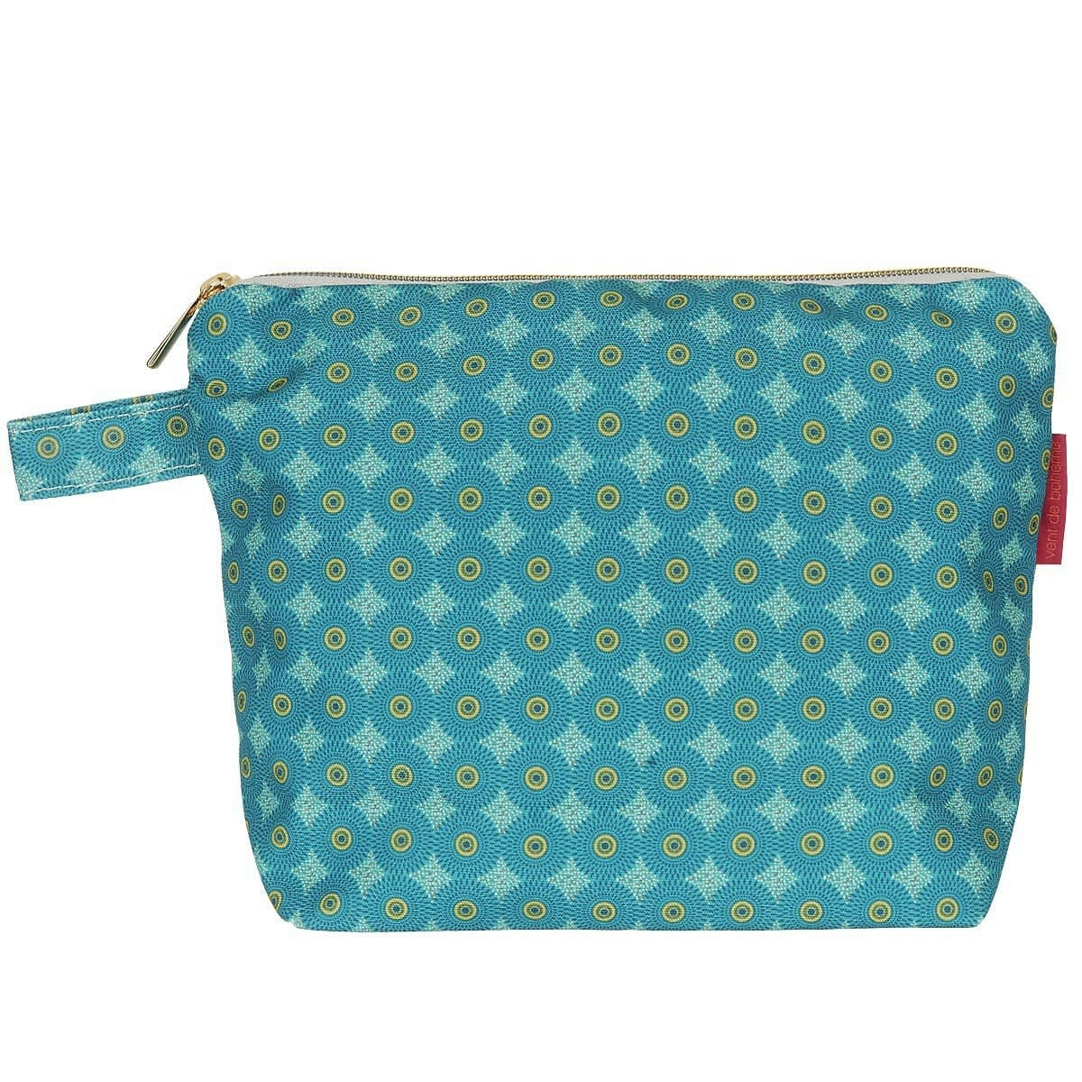 HANOÏ - Pochette en toile outdoor imprimé graphique turquoise 19x28cm