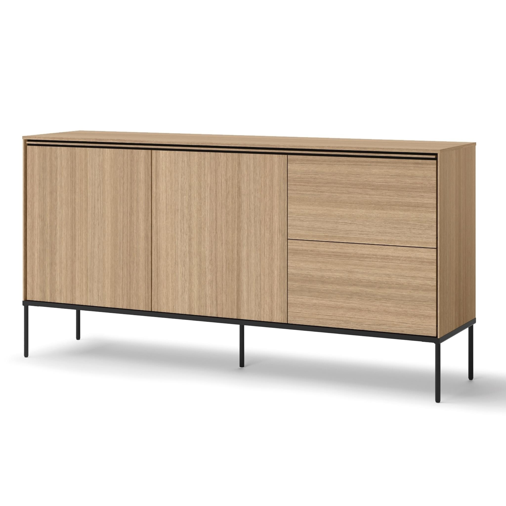 Szeroka komoda VISSO z czarnymi detalami w stylu loft - 2 drzwi, 2 szuflady