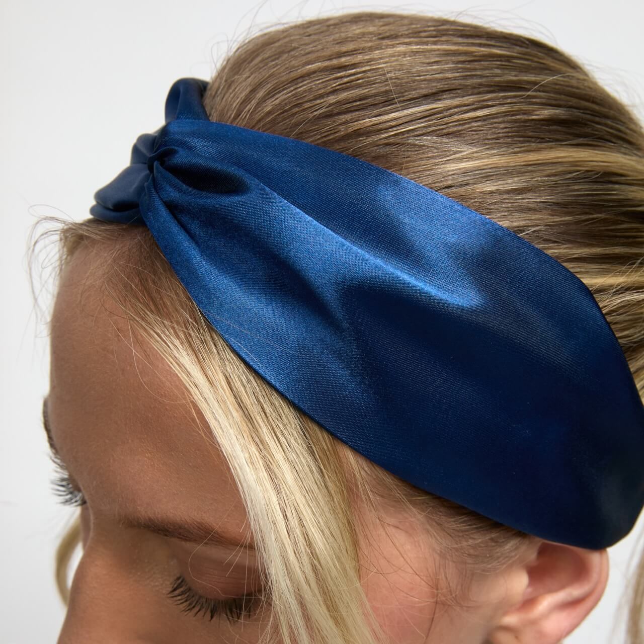 Silver Cloud Satin  Headband Santorini Navy