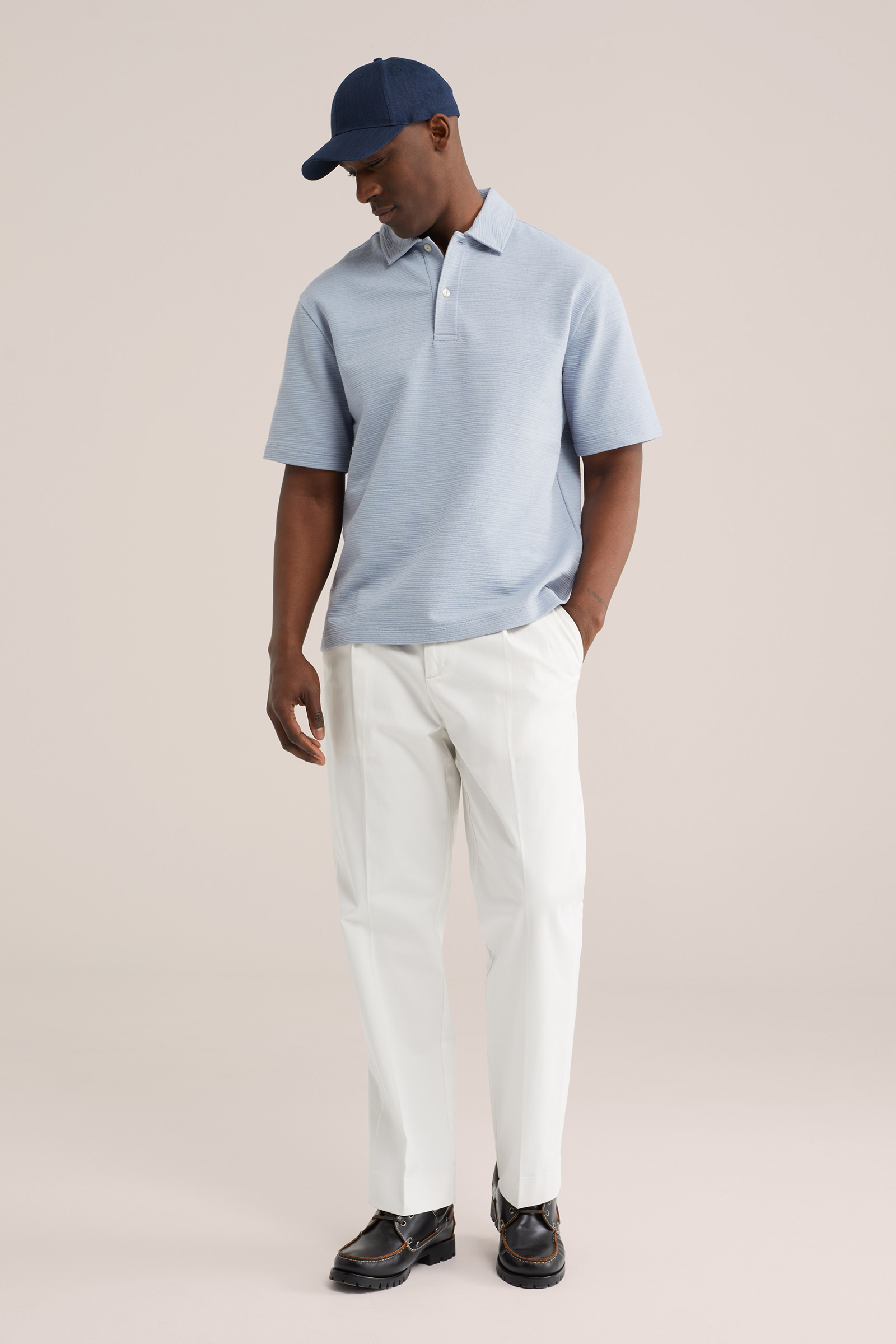 Heren boxy fit polo met structuur