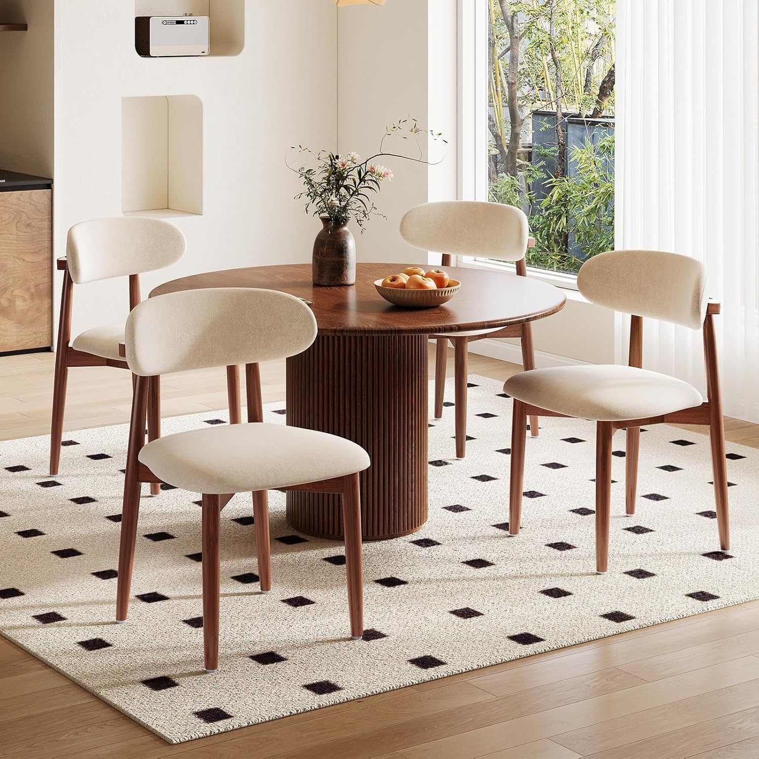 Wood Dining Chairs Set of 4, Modern Kitchen Chair, Upholstered Dining Chair with Ergonomic Backrest and Non-Slip Foot Pads, Farmhouse Dining Chairs Very Strong (Beige)