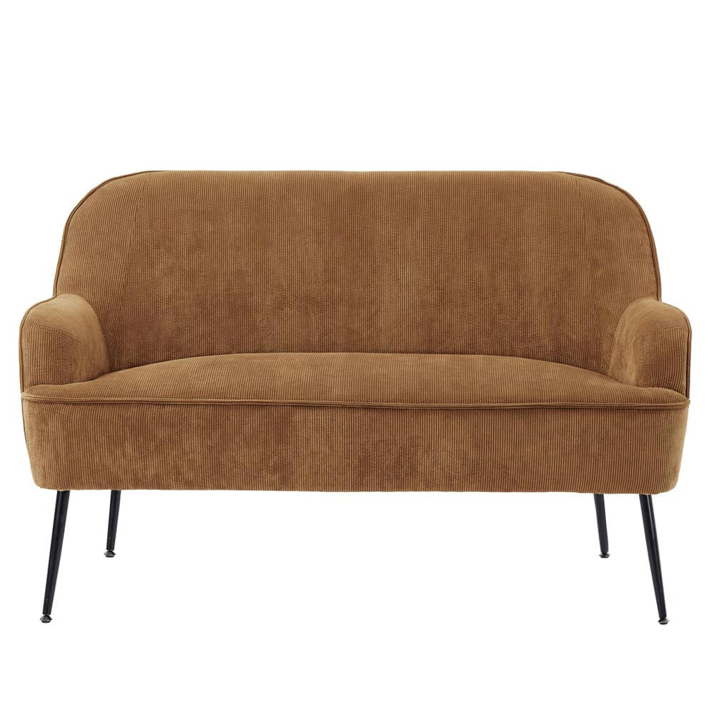 MARCELINO - Canapé droit en velours côtelé 2 places terracotta