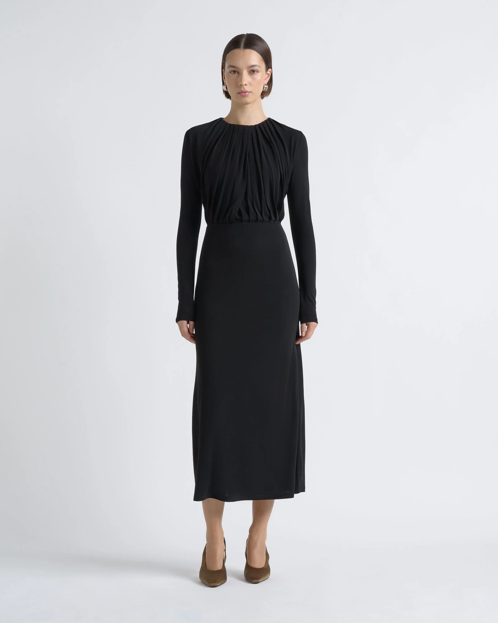 Long Sleeve Drape Midi Dress