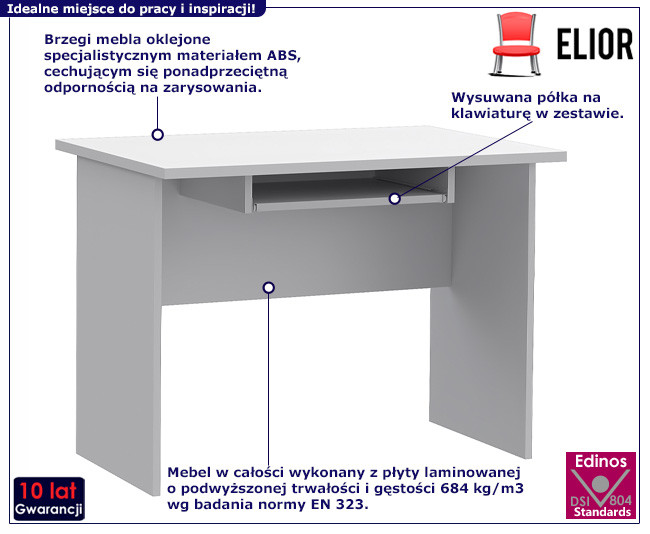 Białe minimalistyczne biurko do komputera 100 cm - Avrix