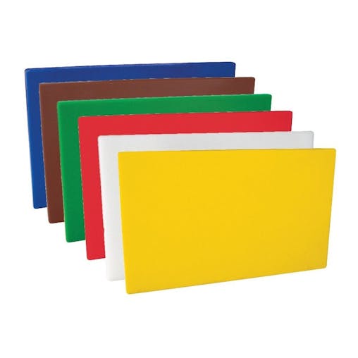 Set of 6 Colour Coded HACCP 300 x 450 x 13mm Polyethylene Cutting Chopping Reversible Boards