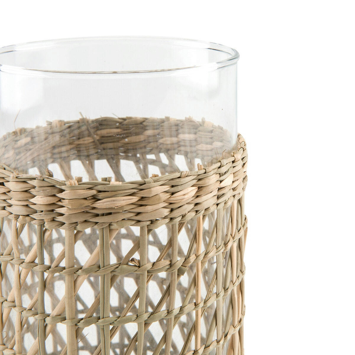 Vase en verre et herbier tressé H20 cm, Kezia