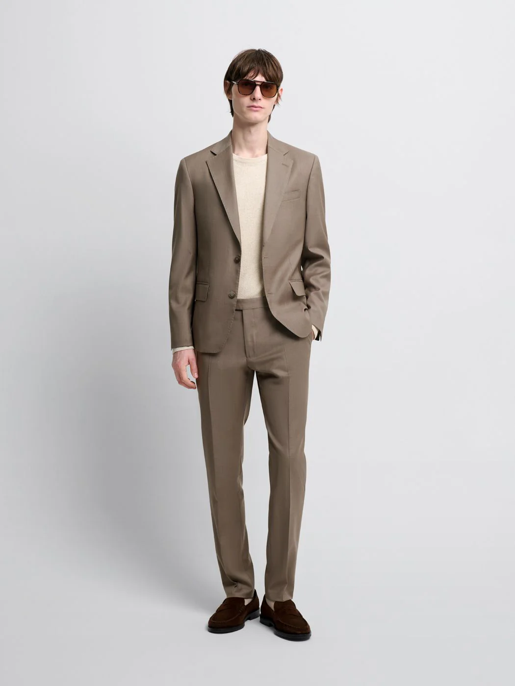 Costume 2 pièces slim en laine marron clair