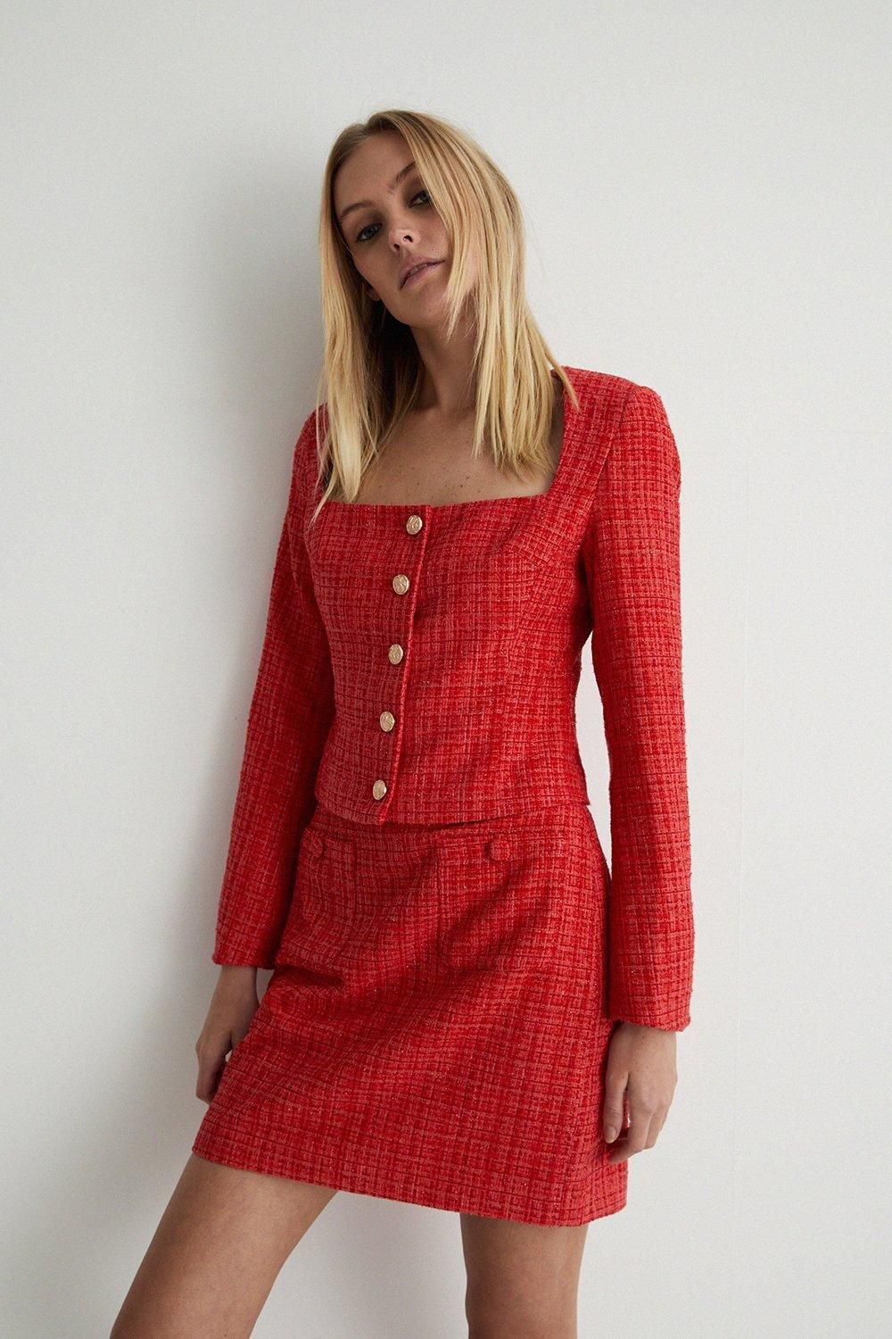 Warehouse Tweed Square Neck Jacket