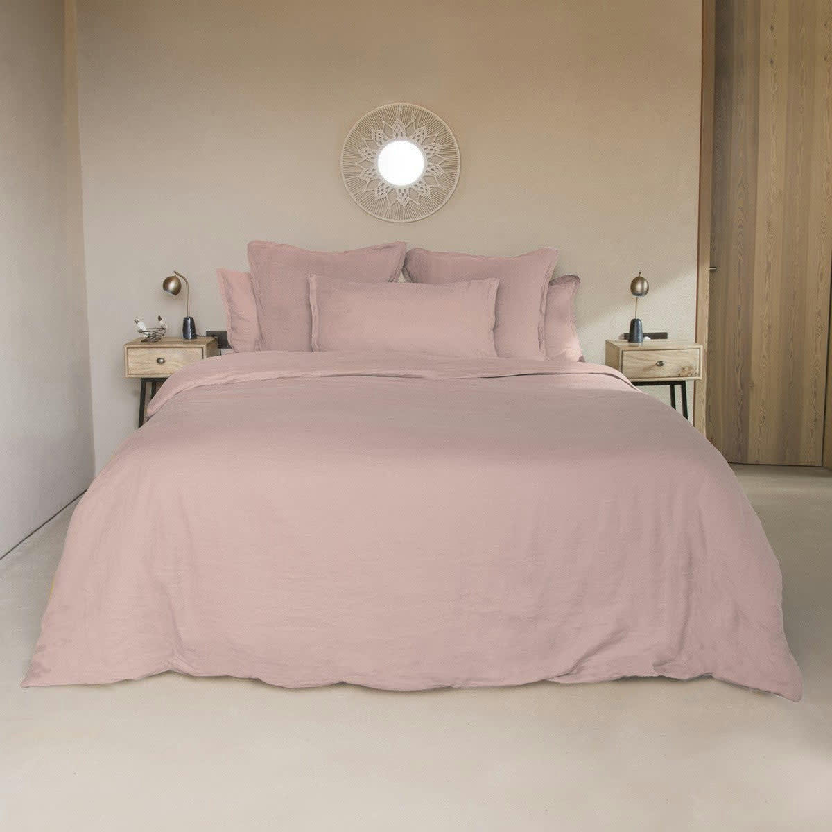 HORTENSE - Housse de couette lin lavé  200x200 rose