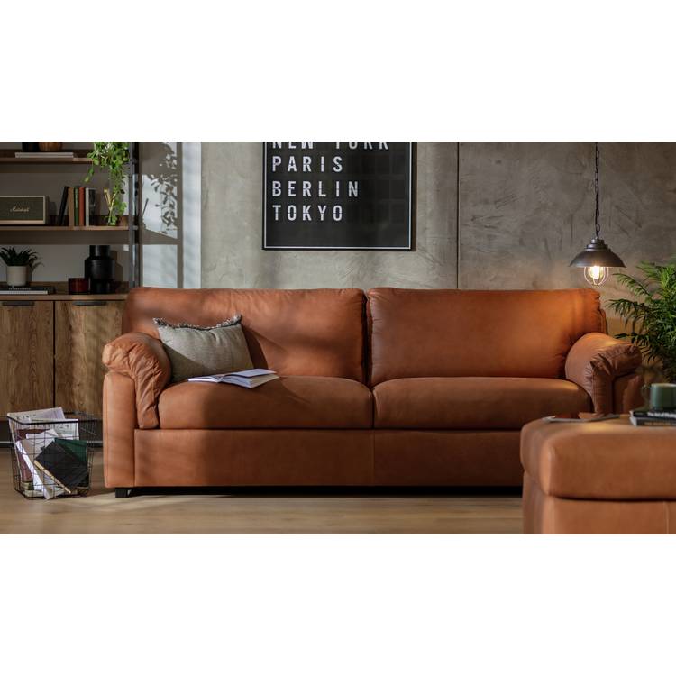 Habitat Florence Leather 4 Seater Sofa - Tan