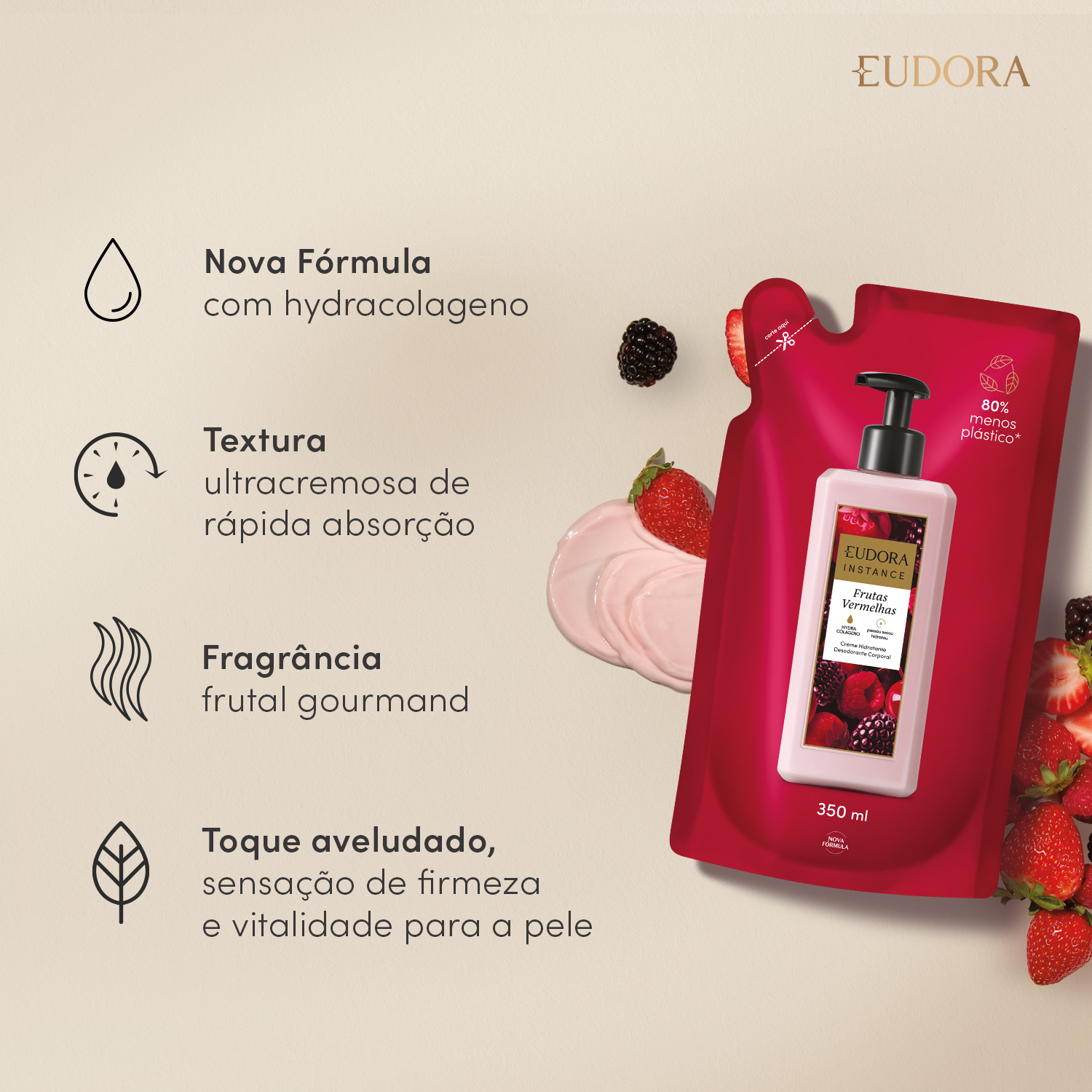 Refil Creme Hidratante Desodorante Corporal Instance Frutas Vermelhas 350ml