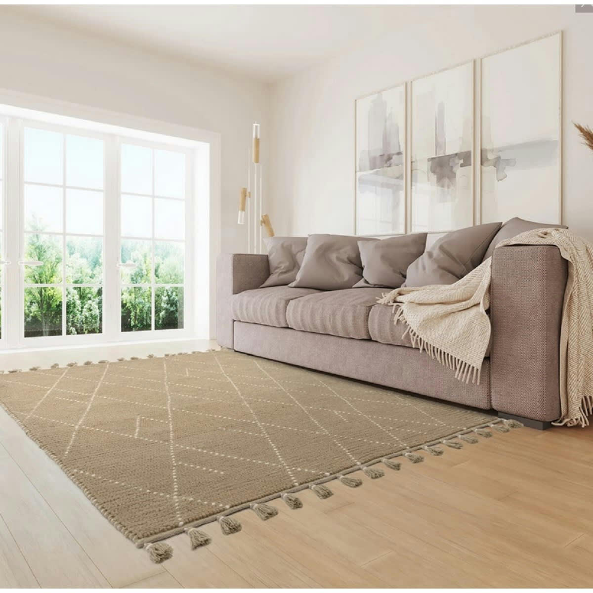 KASBA - Tapis de salon en laine marron clair 160x230 cm