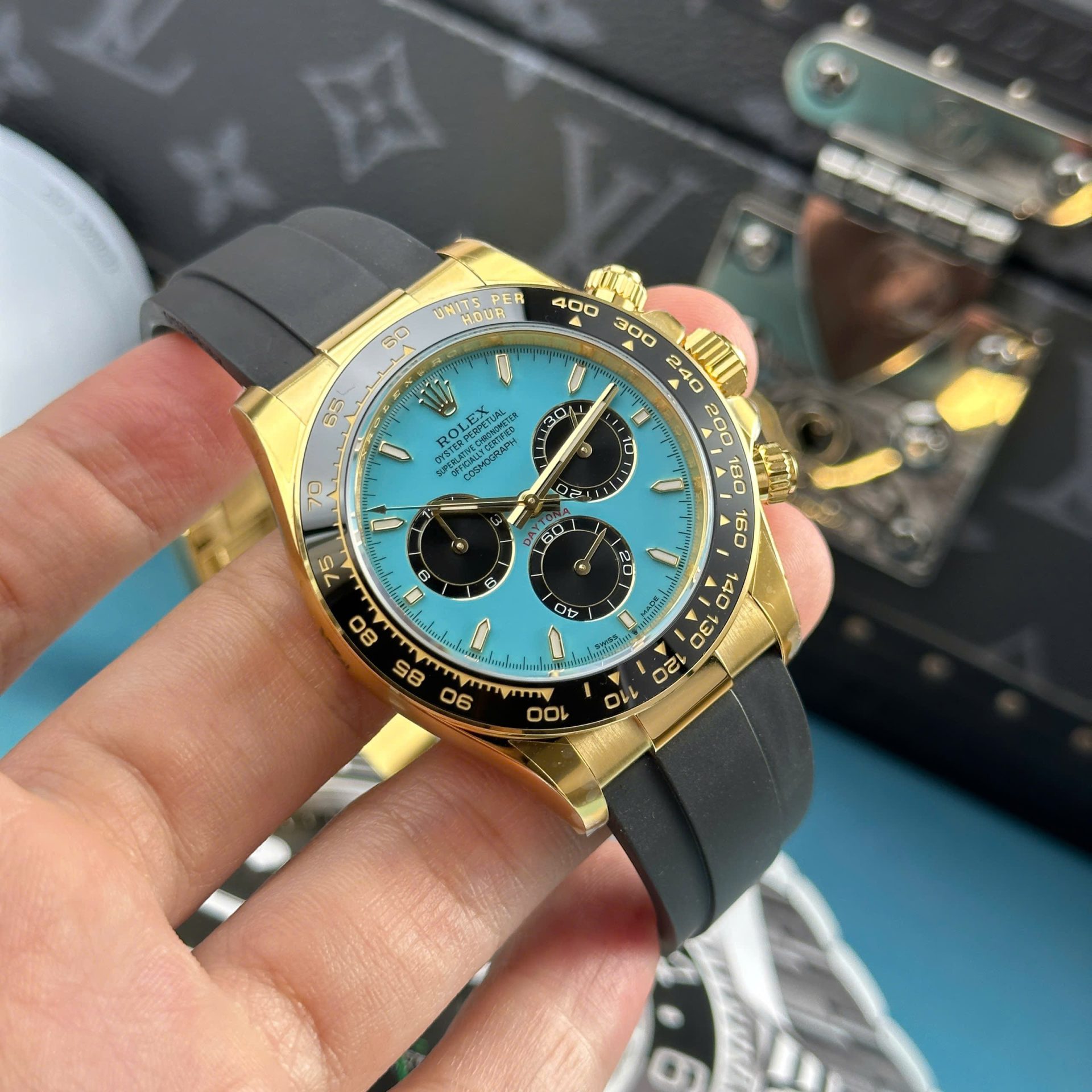 Rolex Daytona 126518LN Alcaraz YG Plated Turquoise Blue Dial 40mm Oysterflex Super Clone