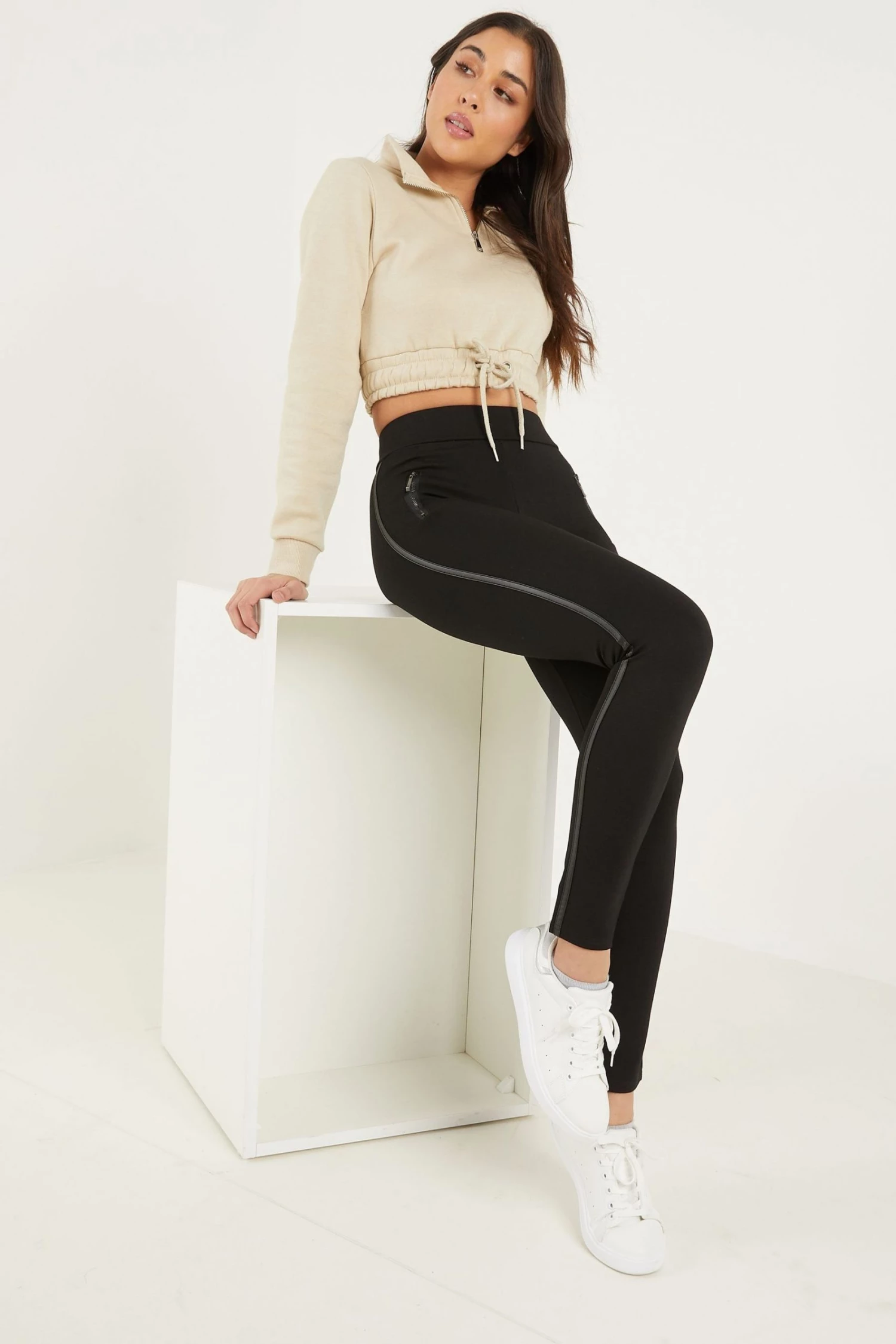 Quiz Black PU Trim Leggings
