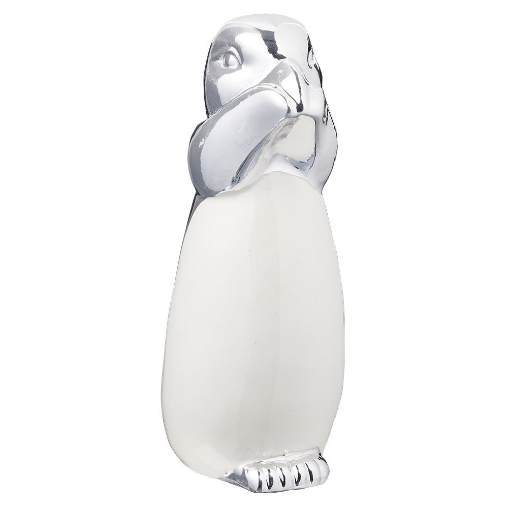 Déco céramique à poser Pingouin de la sagesse blanc et argent H20cm