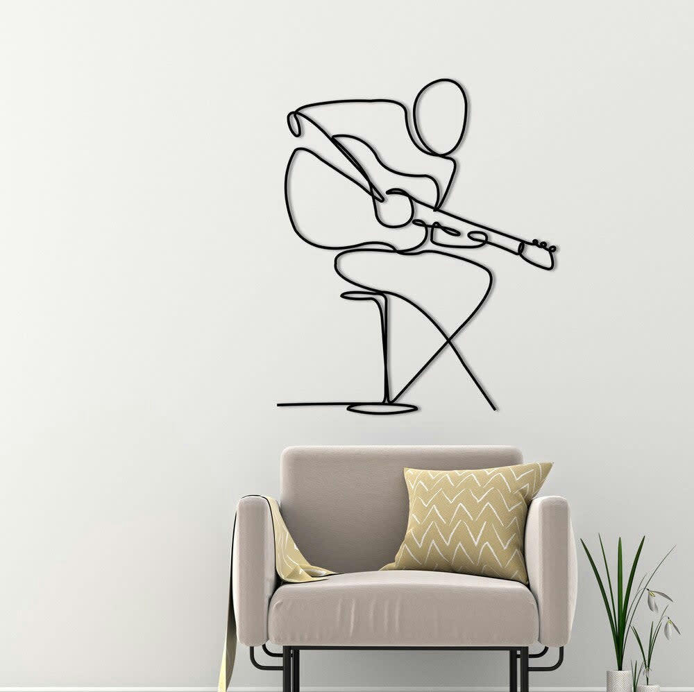 MINIMALISTE - Décoration murale guitariste en métal noir 50x60 cm