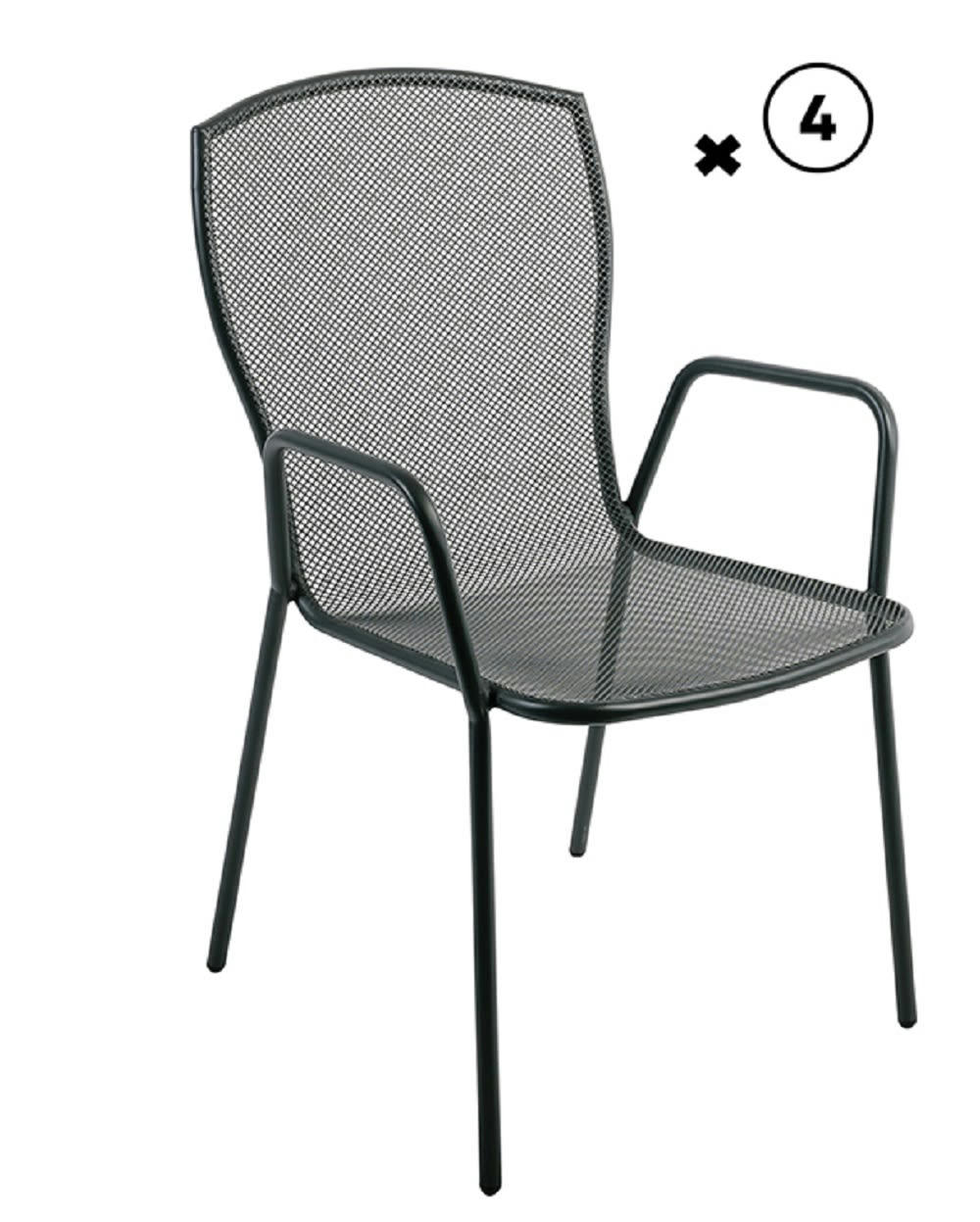 - Lot de 4 fauteuils en acier avec accoudoirs noir