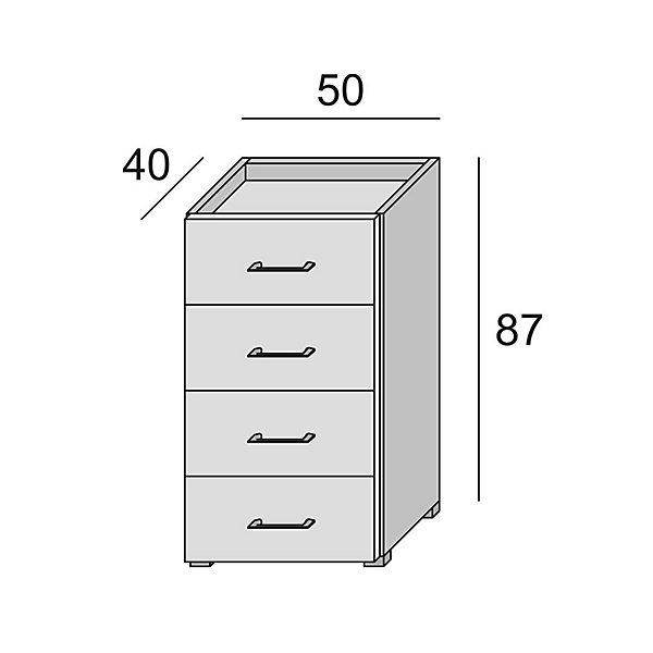 Commode 4 Tiroirs Effet Bois Blanc L 50Cm, H 87Cm, P 41Cm