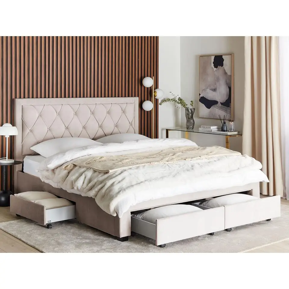 LIEVIN - Bed met opbergruimte - Beige - 180 x 200 cm - Fluweel