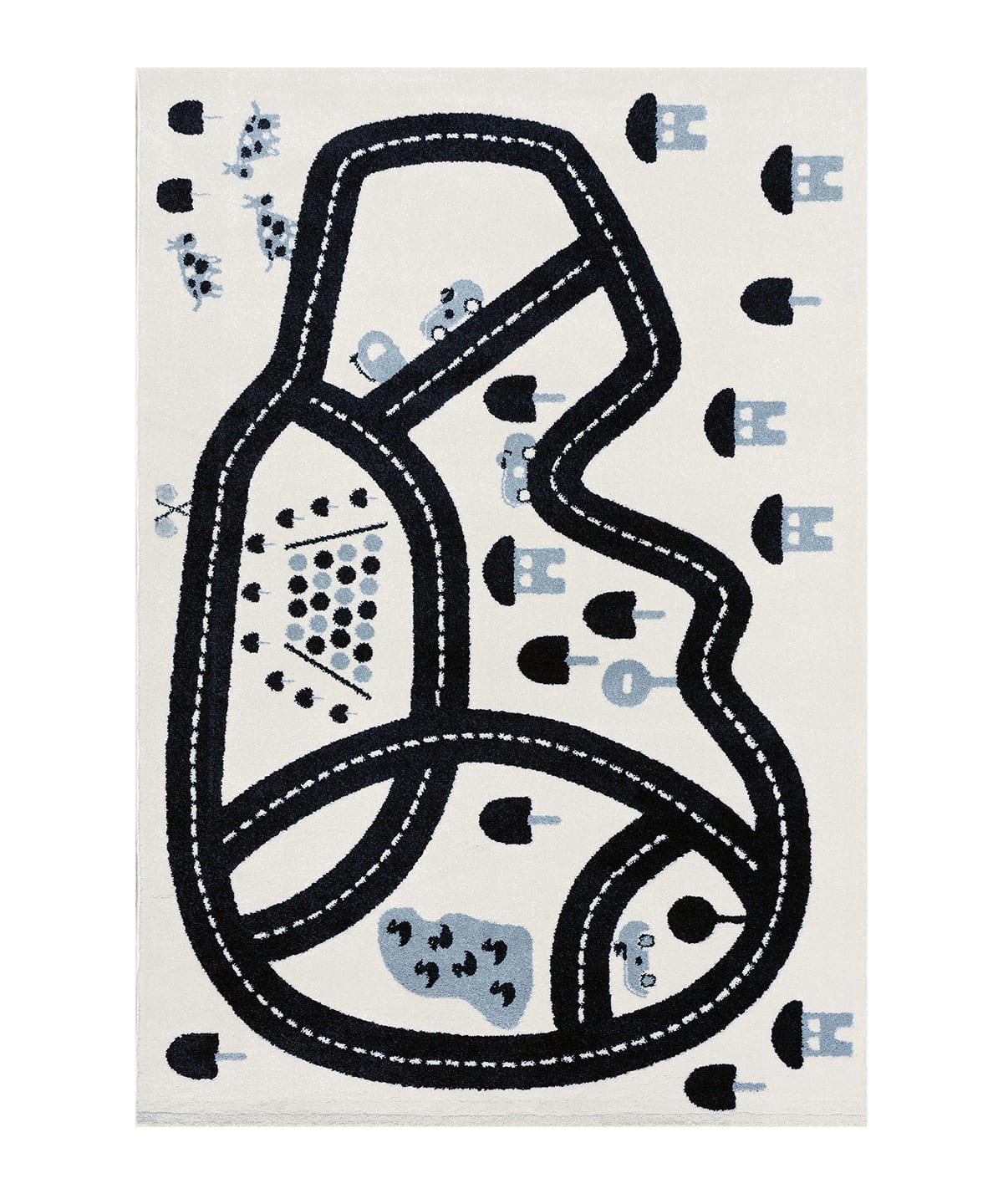 RACETRACK - Tapis enfant ludique circuit de voiture bleu 120x170, OEKO-TEX®