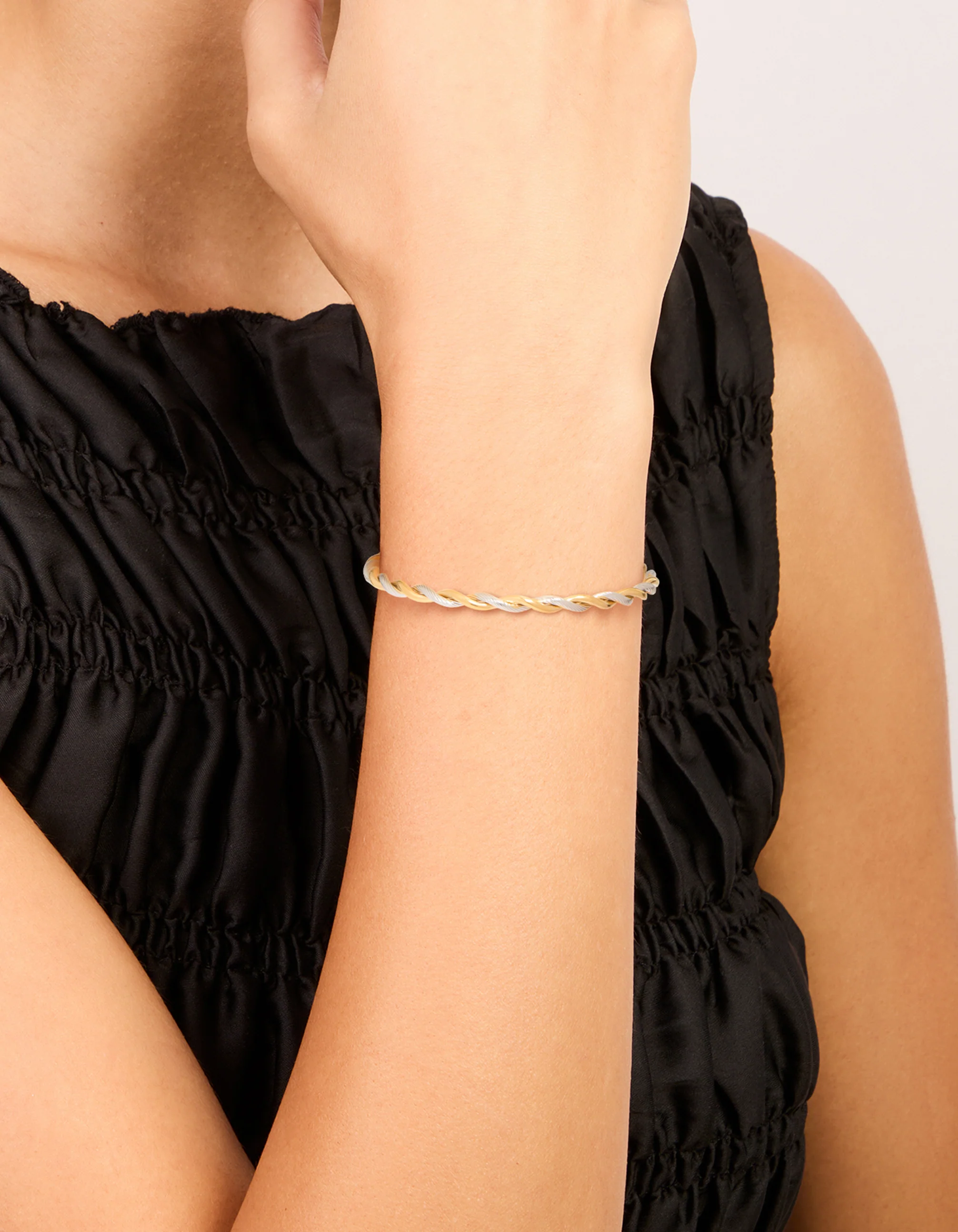 Waterproof Gold Plated Stainless Steel Twist Detail Open Wrist Cuff
