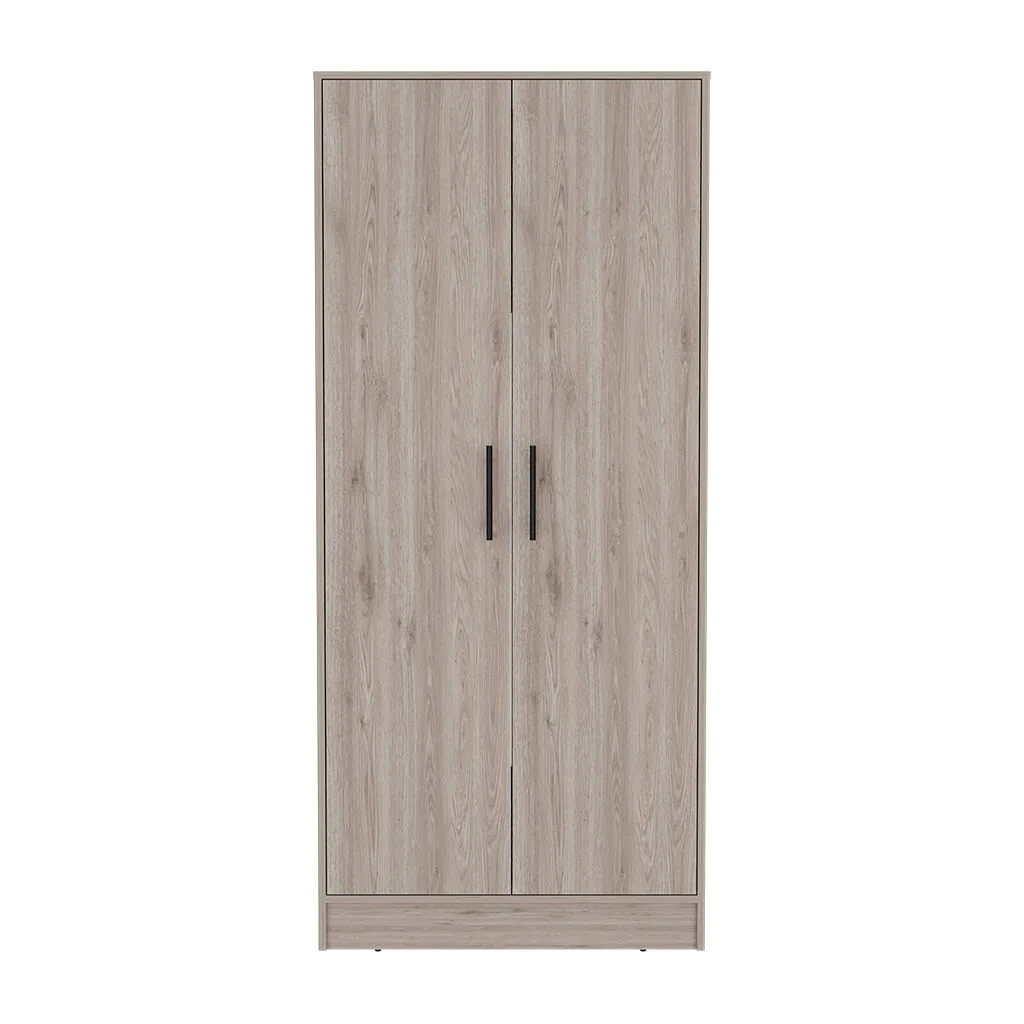19.69 Modern Double-door Armoire with Hanging Rod, Spacious Top Shelf and Bottom Drawer