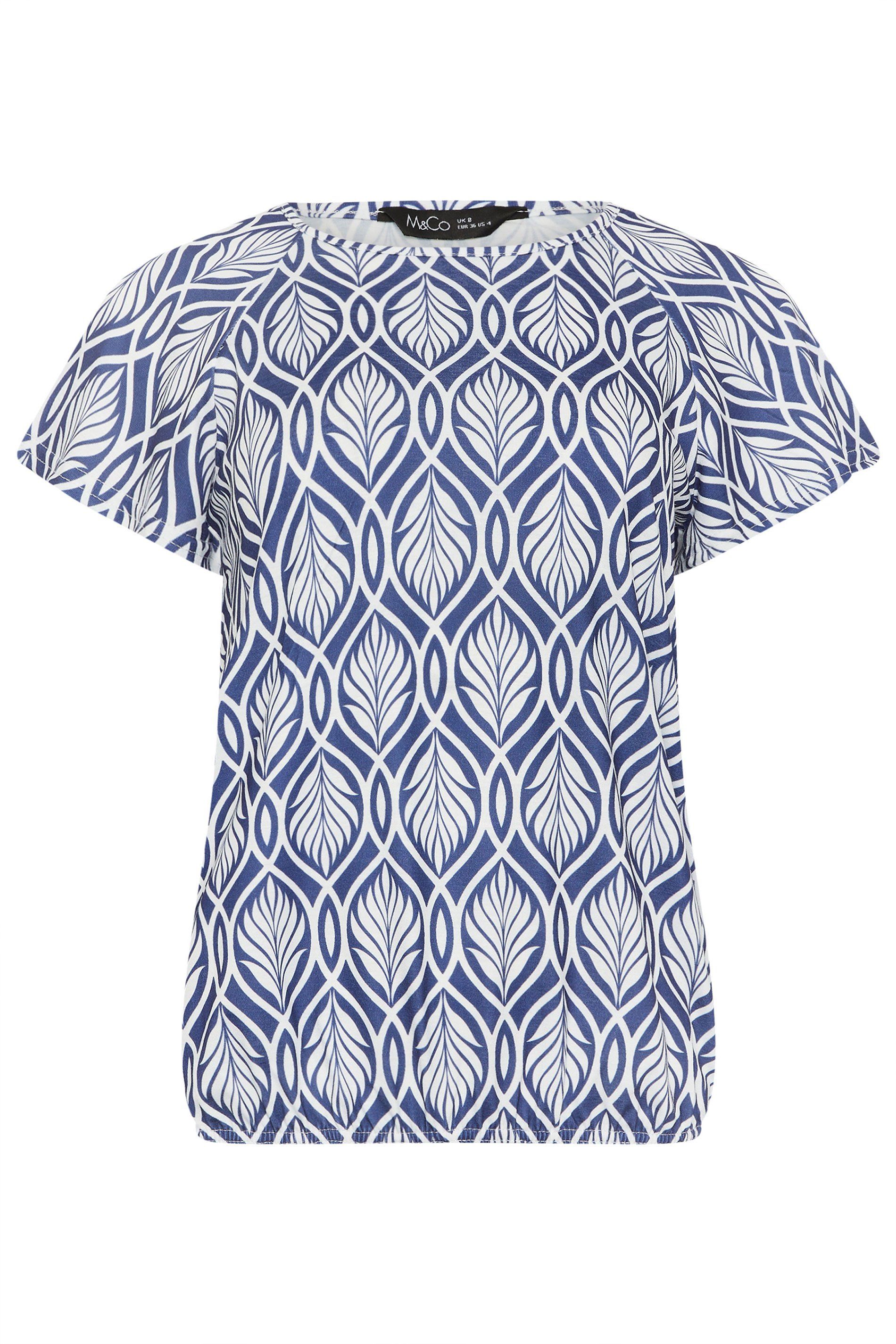 M&Co Petite Leaf Print Scoop Neck Top
