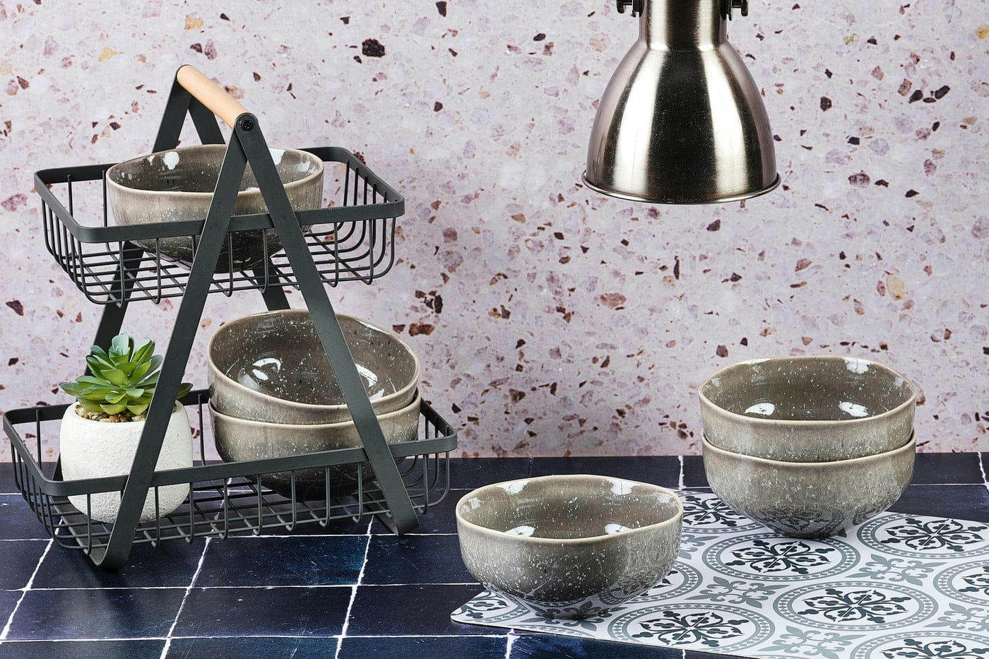 REACTIV - Lot de 6 bols petit-déjeuner en grès gris D14