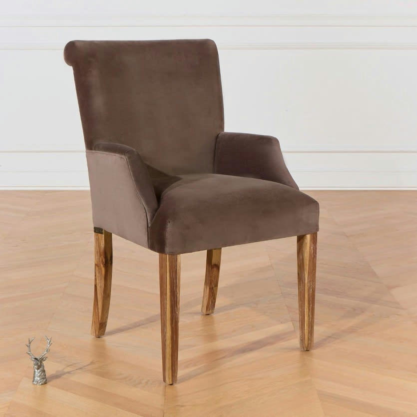 ALIX - Fauteuil de table en velours taupe